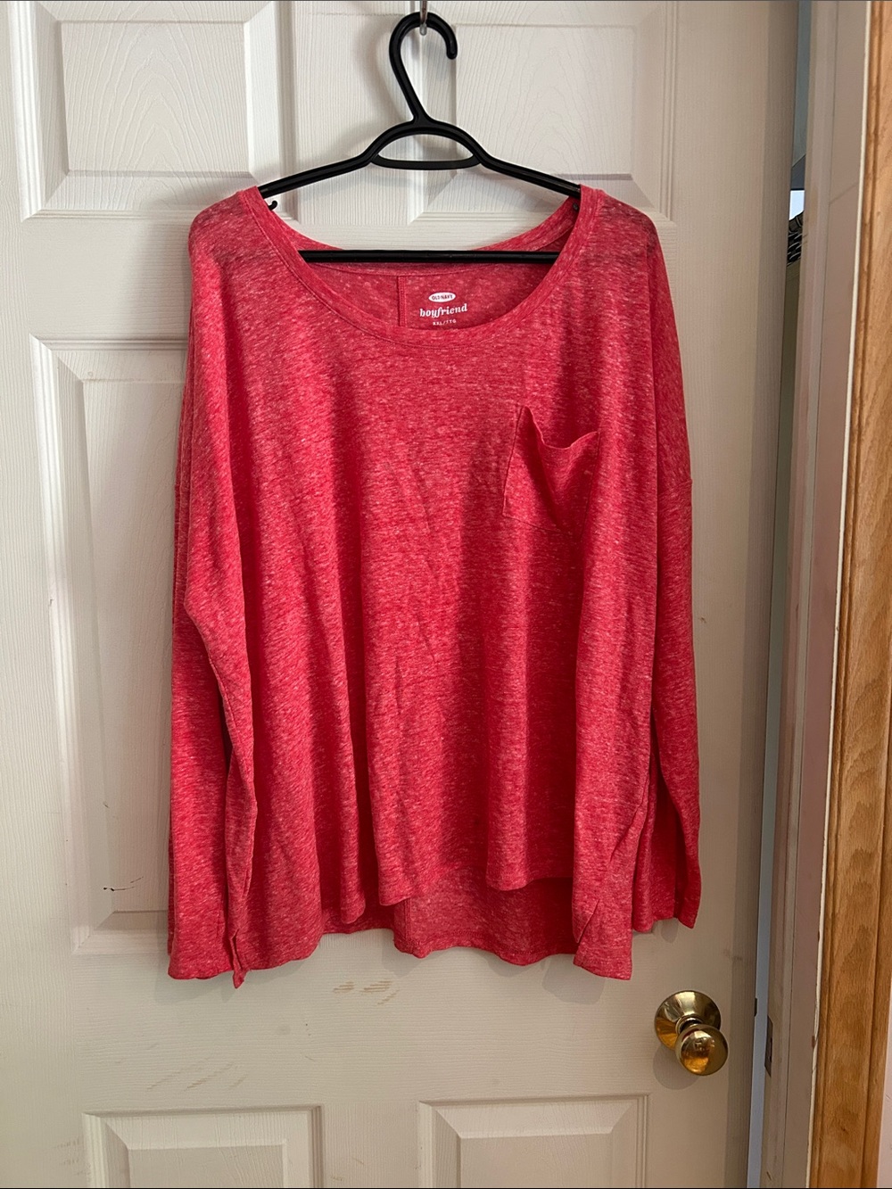Old Navy Heathered Coral-Red Long Sleeve Scoop Neck Pocket Tee Size XXL
